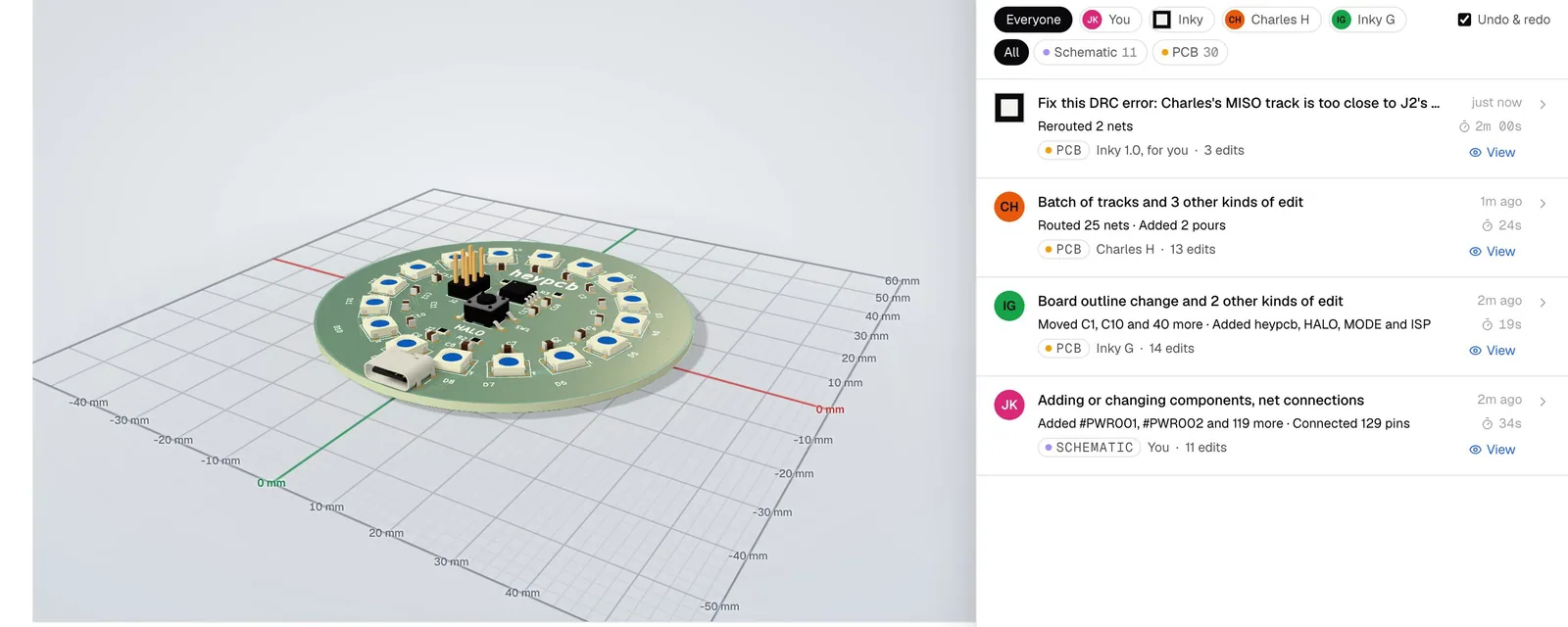 A 3D view of the circular green board with parts around its edge, beside the Time Machine list.