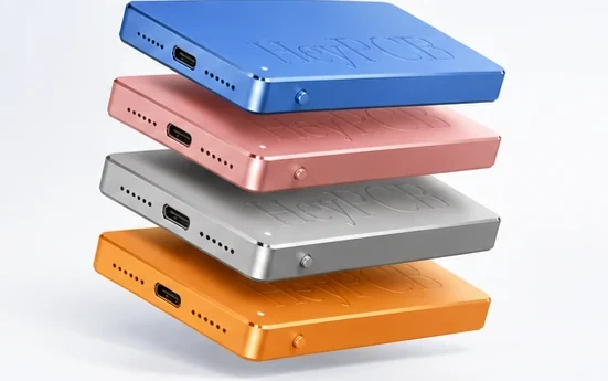Four Pockets stacked: blue, rose, silver and orange.
